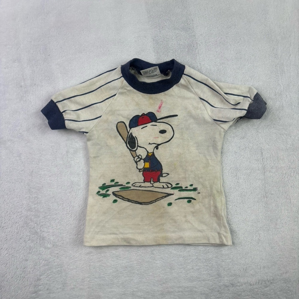 VTG 1958 Snoopy Rob Roy Baseball Graphic Shirt Distressed Kids Check Measurement